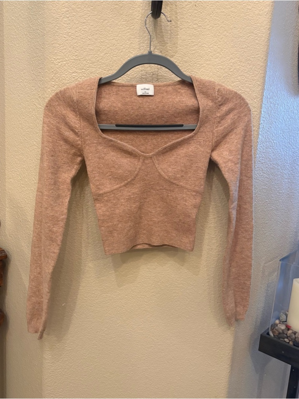 Wilfred Greer Beige Wool Cashmere Blend Cropped Bustier Knit Sweater Size XS
